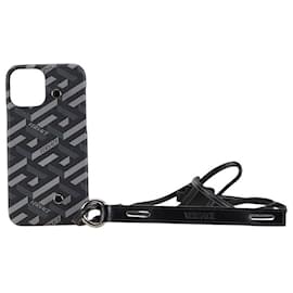 Versace-Versace La Greca iPhone 12 Leather Case-Black