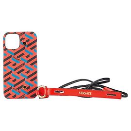Coque en cuir pour iPhone 12 La Greca de Versace Rouge