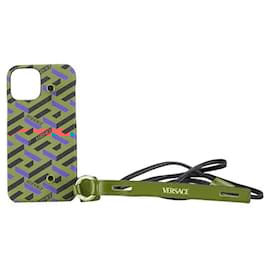 Versace-Versace La Greca iPhone 12 Leather Case-Red
