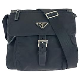 Prada-Prada Tessuto Nylon Leather Shoulder Bag-Black