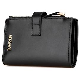 Versace-Versace Medusa Leather Compact Wallet Black-Black