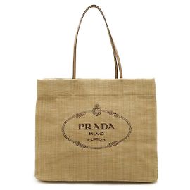 Prada Raffia-Leder-Logo-Druck Tote Bag Beige