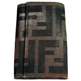 Fendi Zucca Canvas Leather Key Case Brown
