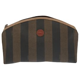 Fendi-FENDI Pecan Canvas Pouch 3Set Black Brown Auth bs20037-Brown,Black