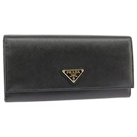 Prada-PRADA Long Wallet Safiano leather Black Gold 1MH132 Auth 101312A-Black,Golden