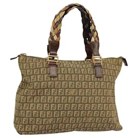 Fendi-FENDI Zucchino Canvas Hand Bag Khaki 8BH138 Auth 102160-Khaki