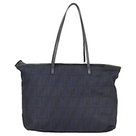 Fendi-FENDI Zucca Canvas Tote Bag Gold Navy Auth ep6478-Golden,Navy blue