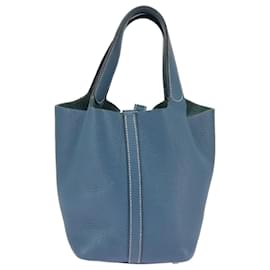 Hermès-HERMES Picotan PM Sac à main Taurillon Clemence Bleu Auth 101326A-Bleu