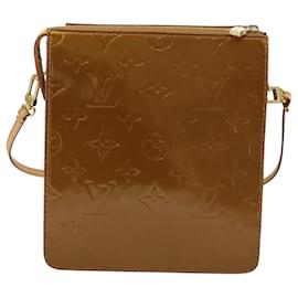 Louis Vuitton-LOUIS VUITTON Monogram Vernis Motto Accessory Pouch Bronze M91138 LV Auth 100480-Bronze