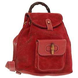 Gucci-GUCCI Bamboo Backpack Suede Red Gold 003 58 0030 Auth bs19461-Red,Golden