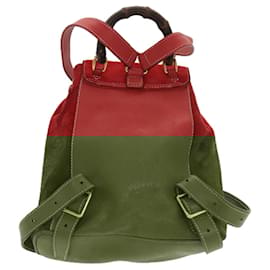 Gucci-GUCCI Bamboo Backpack Suede Red Gold 003 58 0030 Auth bs19461-Red,Golden