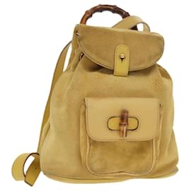 Gucci-GUCCI Bamboo Backpack Suede Leather Yellow Gold 003 2058 0030 Auth bs19589-Golden,Yellow