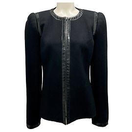 Andrew Gn Black Patent Leather Trimmed Wool Jacket Black