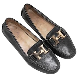 Hermès-HERMES Flats T.EU 38 Leather-Black