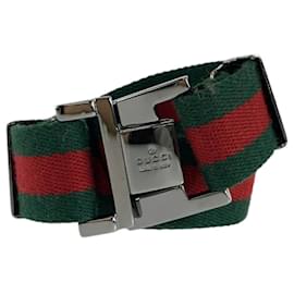 Gucci-Cinto de lona Gucci com fivela de metal-Prata,Metálico