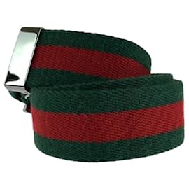 Gucci-Cinto de lona Gucci com fivela de metal-Prata,Metálico