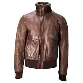 Dolce & Gabbana- Dolce & Gabbana Sheared Bomber Jacket with Pockets in Brown Calfskin Leather-Brown