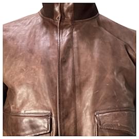 Dolce & Gabbana- Dolce & Gabbana Sheared Bomber Jacket with Pockets in Brown Calfskin Leather-Brown