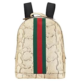 Gucci-Mochila de couro estampado de python Gucci 442892-Marrom,Bege