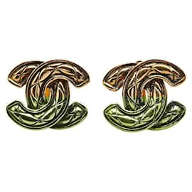 Chanel-Boucles d'oreilles Chanel Coco Mark Matelassé Or-Doré,Métallisé