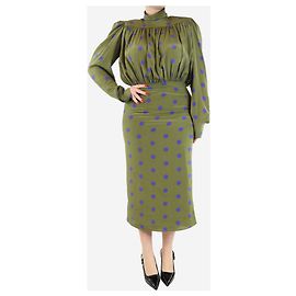 Sportmax Grünes Pünktchen-Seiden-Midi-Kleid - Größe UK 12 Grün
