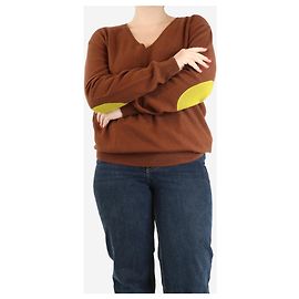 Joseph Brauner V-Ausschnitt Pullover mit Ellbogenpatches - Größe L Braun