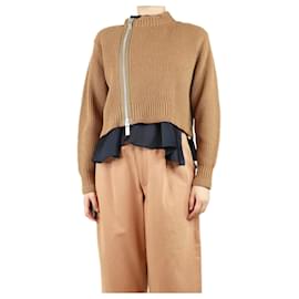 Sacai-Brown high-neck ribbed double-layered jumper - size UK 8-Brown