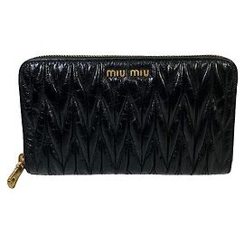 Miu Miu Matelassé Leather Zip Wallet Black