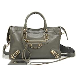 Balenciaga-Balenciaga Metallic Edge City Leather Handbag-Grey