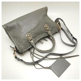 Balenciaga-Balenciaga Metallic Edge City Leather Handbag-Grey