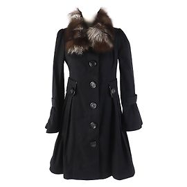 Abrigo trench de algodón Burberry con cuello de piel Negro