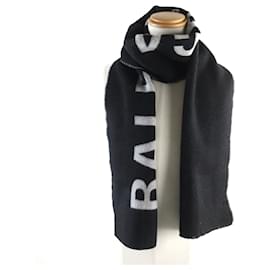 Balenciaga-Balenciaga Wool Logo Long Scarf Black White-Other