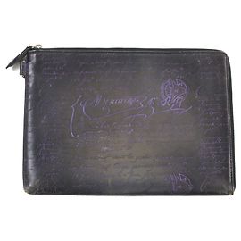Berluti Nino GM Calligraphy Leather Clutch Purple