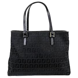 Fendi-Fendi Zucchino Black Canvas Handbag-Black