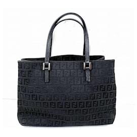 Fendi-Fendi Zucchino Black Canvas Handbag-Black