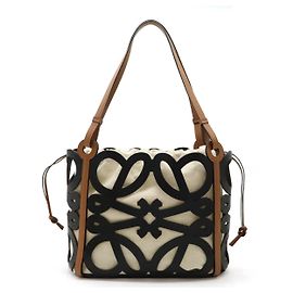 Loewe Anagram Cutout Leather Tote Bag Black