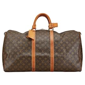 Louis Vuitton-Louis Vuitton Monogram Keepall 55 Travel Bag M41424-Brown