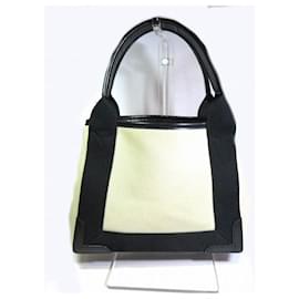 Balenciaga-Balenciaga Navy Cabas XS Canvas Leather Bag-White