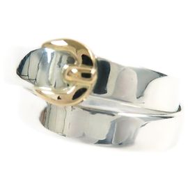 Hermès Hermes Double Belt Ring SV925 750 Silver Gold Silvery
