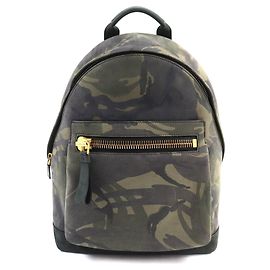 Tom Ford Leather Camouflage Big Zip Backpack Green