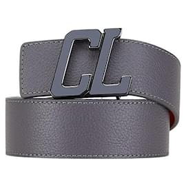 Christian Louboutin-Christian Louboutin Leather Belt Gray Red-Grey