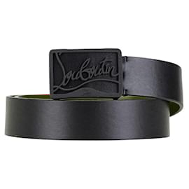 Christian Louboutin-Christian Louboutin RICKY Leather Belt Black Red-Black