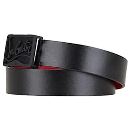 Christian Louboutin-Christian Louboutin RICKY Leather Belt Black Red-Black