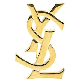 Yves Saint Laurent YSL Logo Gold Brooch Golden