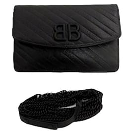 Balenciaga-Balenciaga Leather Chain Wallet Shoulder Bag-Black