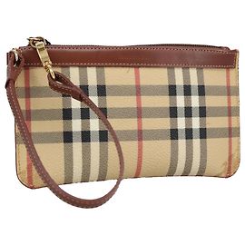 Pochette Accessorio Burberry Nova Check PVC Beige Oro Auth 100622 Beige D'oro