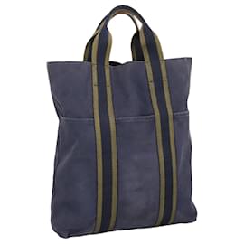 Hermès-HERMES Fourre Tout cabas Sac Tote en toile Navy Khaki Auth bs20268-Kaki,Bleu Marine