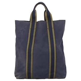 Hermès-HERMES Fourre Tout cabas Sac Tote en toile Navy Khaki Auth bs20268-Kaki,Bleu Marine