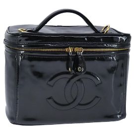 CHANEL Vanity Pouch Smalto Nero Oro CC Auth bs20242 Nero D'oro