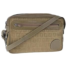 Fendi-FENDI Zucchino Canvas Shoulder Bag Canvas Brown Auth ti2303-Brown